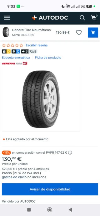 Neumático Eurovan2 215/75/16C Furgoneta