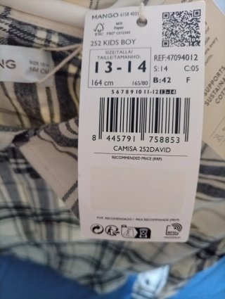 Camisa cuadros infantil 14 años