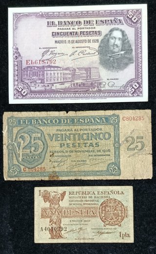Lote 3 Billetes Antiguos España Pesetas