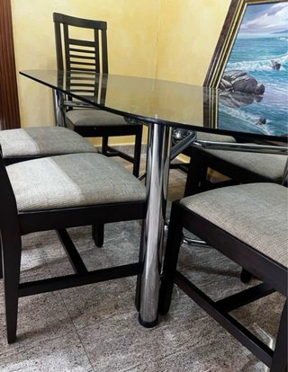 4 Sillas Comedor Tela y Madera