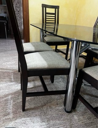 4 Sillas Comedor Tela y Madera