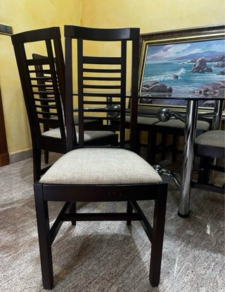 4 Sillas Comedor Tela y Madera