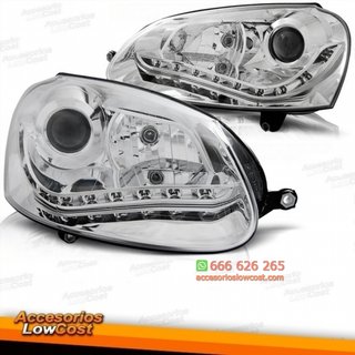 FAROS VW GOLF MK5 03-08 LUZ DIURNA LED FONDO CROM