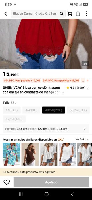 Blusa Shein Talla 4XL/48/20 Roja