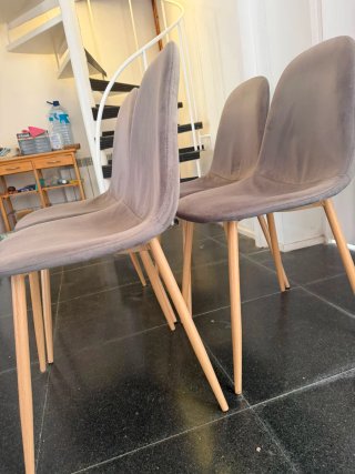 Conjunto 4 sillas tela gris patas madera