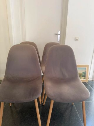 Conjunto 4 sillas tela gris patas madera