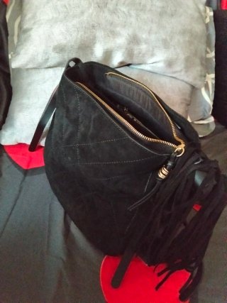 Bolso de piel ante negro Parafo con conpartimentos