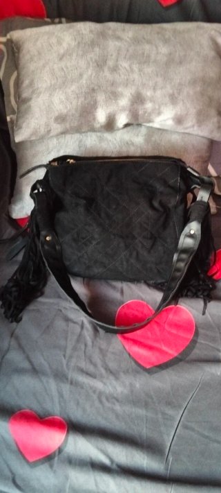 Bolso Ante Negro Parafo con Flecos