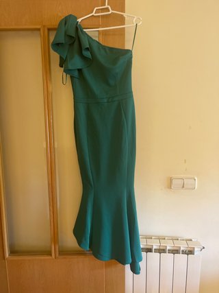 Vestido verde fiesta un hombro