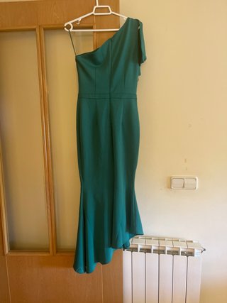 Vestido verde fiesta un hombro