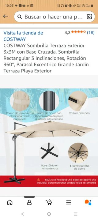 Sombrilla Terraza 3x3M Costway Nueva