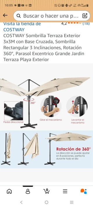Sombrilla Terraza 3x3M Costway Nueva