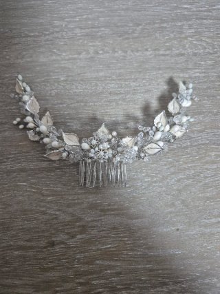 Tocado Novia Ceremonia Plata y Blanco