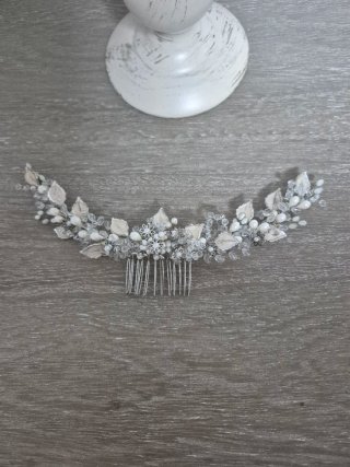 Tocado Novia Ceremonia Plata y Blanco