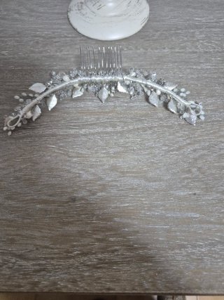 Tocado Novia Ceremonia Plata y Blanco