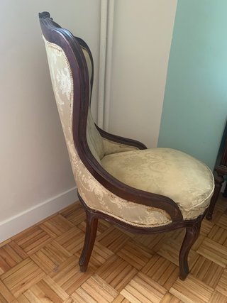 Butaca sillón vintage madera tapizado beige