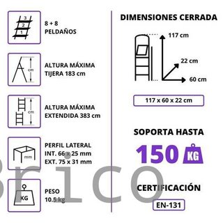 Escalera Telescópica Aluminio 4+4 Pestaña