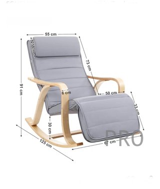 Mecedora, Sillón Tumbona, Color Gris, 125 x 91 x 67 cm