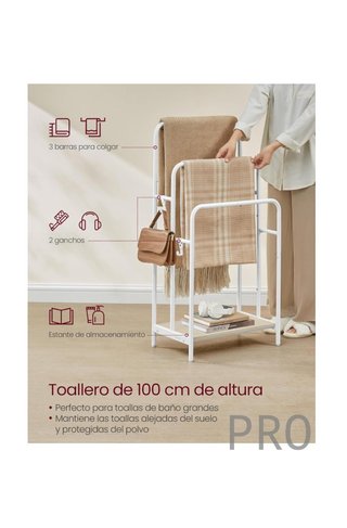 Toallero de Pie, Toallero de 3 Barras, 50 x 30 x 100 cm