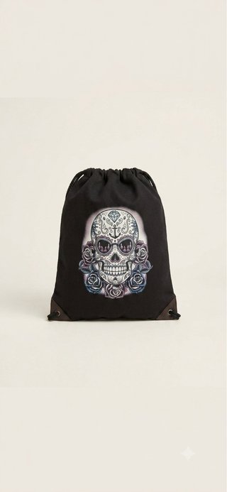 Mochila cordones calavera mexicana y rosas