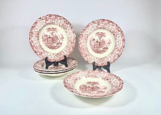 Lote 6 Platos Hondos La Cartuja Pickman Rosa