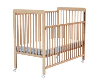 Cuna madera bebé con ruedas y colchón