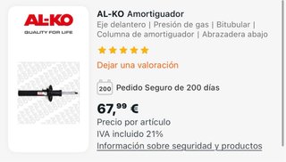 Amortiguador AL-KO 302193 Audi/VW/Seat/Skoda