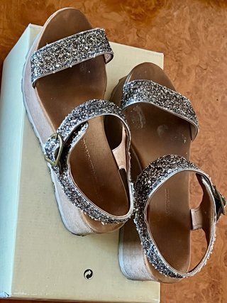 Sandalias Plataforma Piel Tiras Purpurina