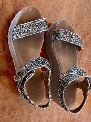 Sandalias Plataforma Piel Tiras Purpurina