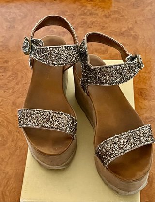 Sandalias Plataforma Piel Tiras Purpurina