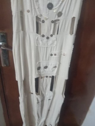 Vestido playero M huecos botones beige
