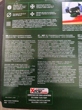 Lijadora excéntrica Parkside 20V (sin batería)