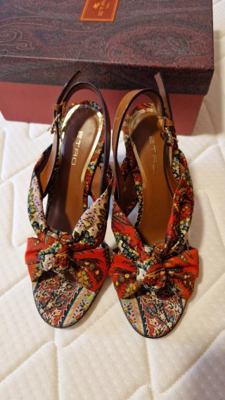 Sandalias Etro Cuero y Satén Multicolor