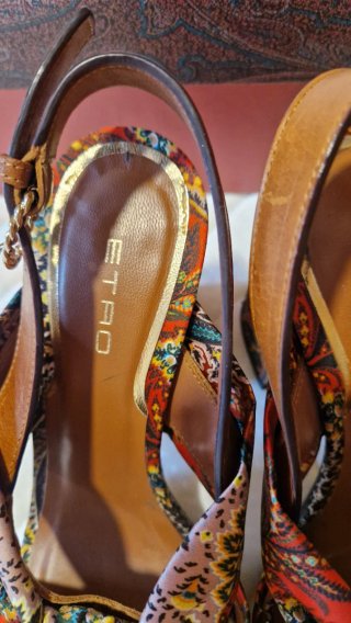 Sandalias Etro Cuero y Satén Multicolor