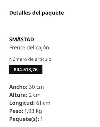 SMÅSTAD IKEA FRENTE DE CAJÓN GRIS 60x30 CM