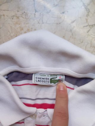 Polo Lacoste Rayas Gris, Rojo y Blanco