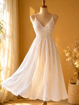 Vestido blanco largo encaje