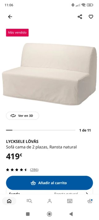 Sofá Cama Lycksele Ikea + Funda + Caja almacenaje