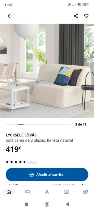 Sofá Cama Lycksele Ikea + Funda + Caja almacenaje