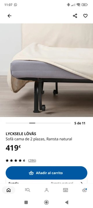 Sofá Cama Lycksele Ikea + Funda + Caja almacenaje