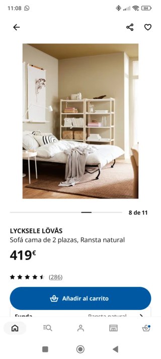 Sofá Cama Lycksele Ikea + Funda + Caja almacenaje