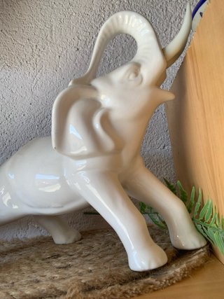 Pareja Elefantes Vintage Cerámica Blanca