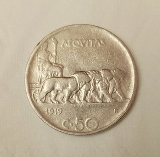 VITT: Em III: 50 Centesimi Leoni 1919 Rigato  q'bb