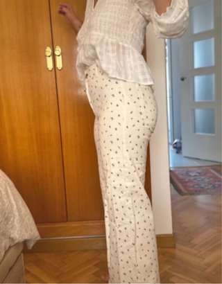 Pantalón estampado flores blanco