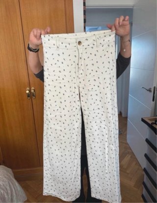 Pantalón estampado flores blanco