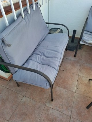 Conjunto jardín mesa cristal y 3 asientos