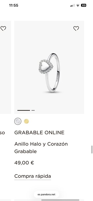 Anillo Pandora Corazón Plata y Blanco