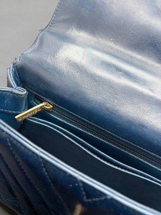 Bolso Chanel Chevron Piel Azul Marino