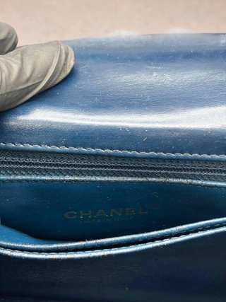 Bolso Chanel Chevron Piel Azul Marino