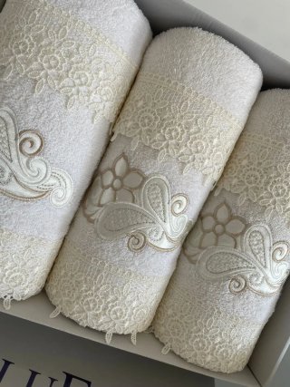 Set 6 Asciugamani Ospiti Ricamati Beige